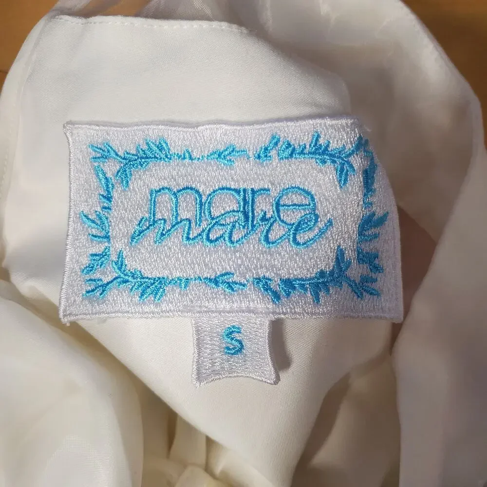 Mare Mare Long Sleeve Organza Overlay Mini Dress White High Neck Size Small - Picture 12 of 14